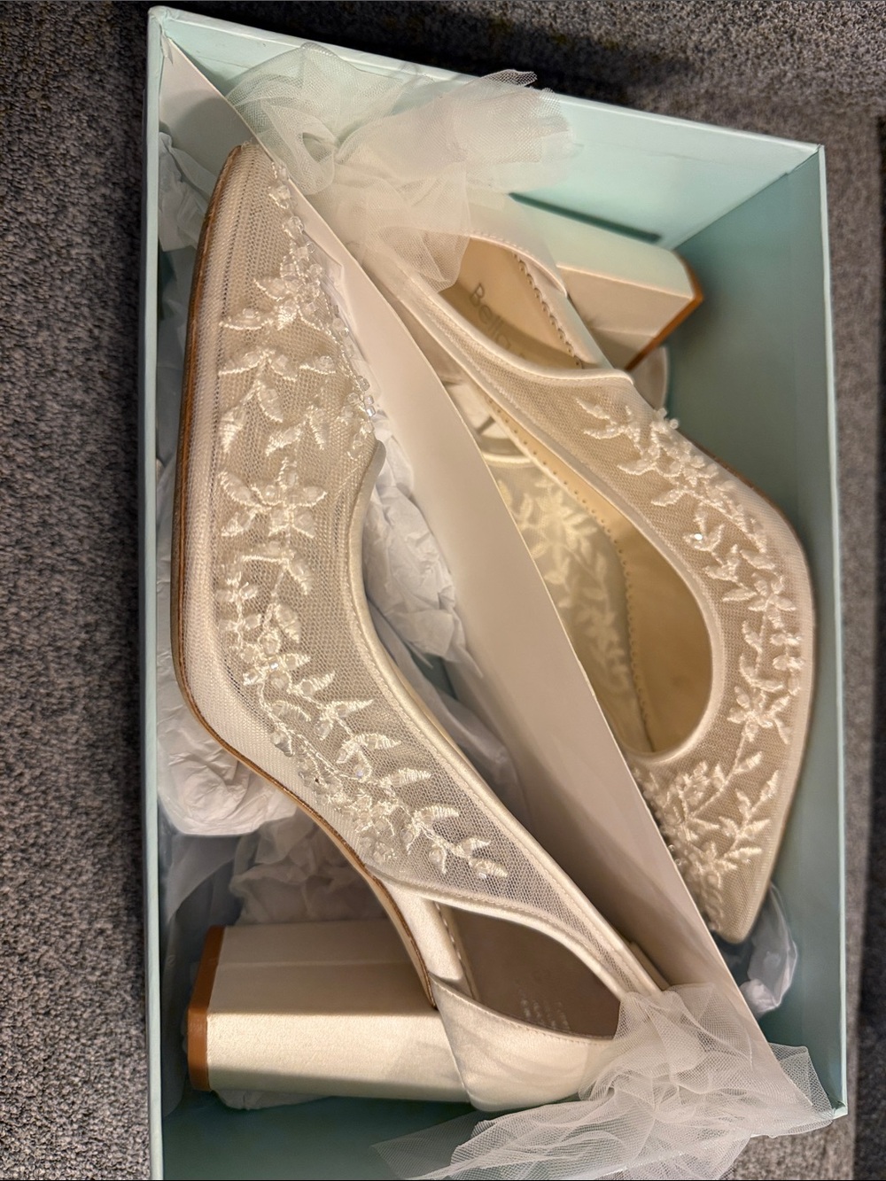Ivory Slingback Block Bridal Heels with Removable Bows & Ankle Straps -
EASTON
